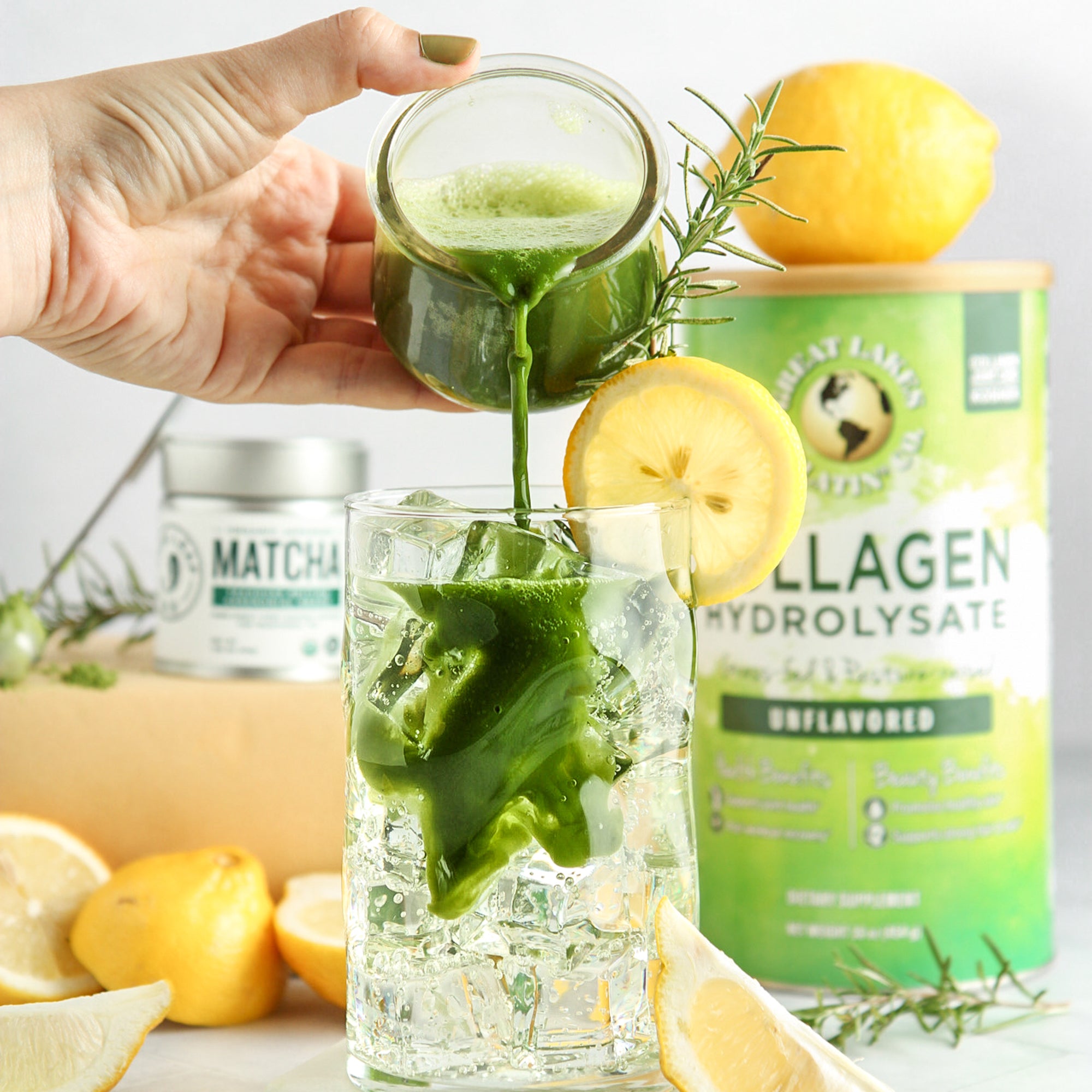 Sparkling Collagen Matcha Rosemary Lemonade – Jade Leaf Matcha