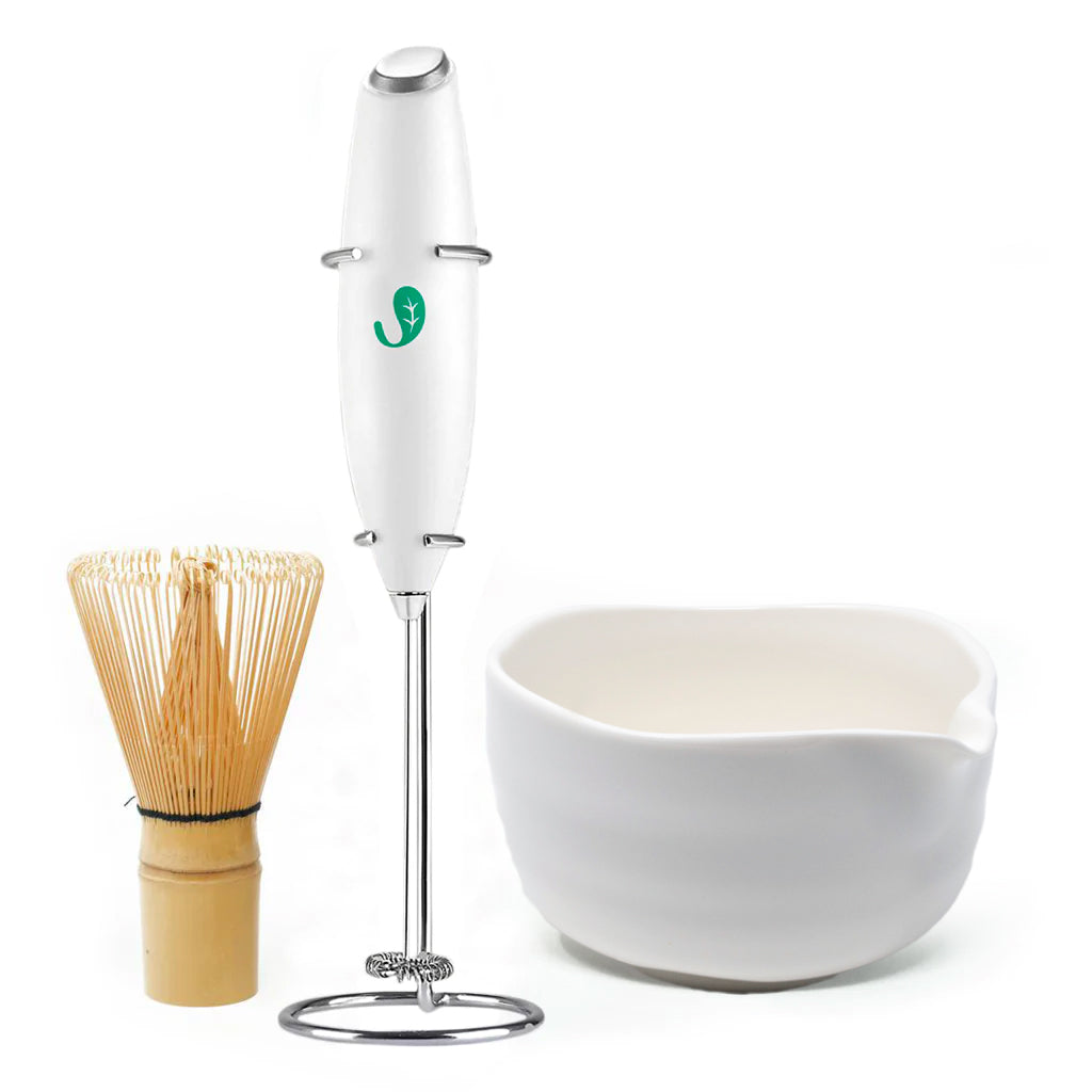 Tealyra - Matcha - Start Up Kit - 4 Items - Matcha Green Tea Gift Set - Japanese Made Green Bowl - Bamboo Whisk and Scoop - Whisk Holder - Gift Box