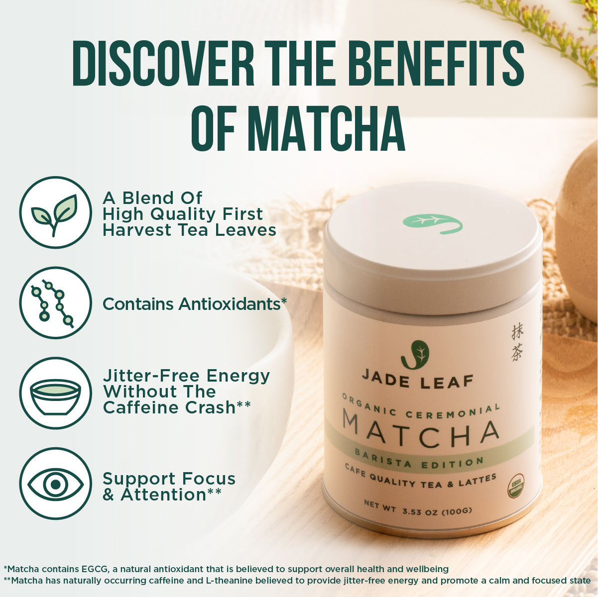 Artisinal Ceremonial Matcha Barista Edition premium organic Japanese matcha powder with antioxidants for jitter-free energy and focus
