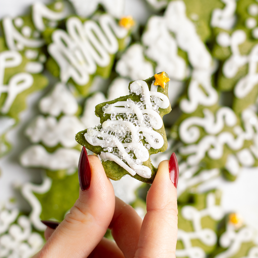 Mini Matcha Christmas Tree Cookies