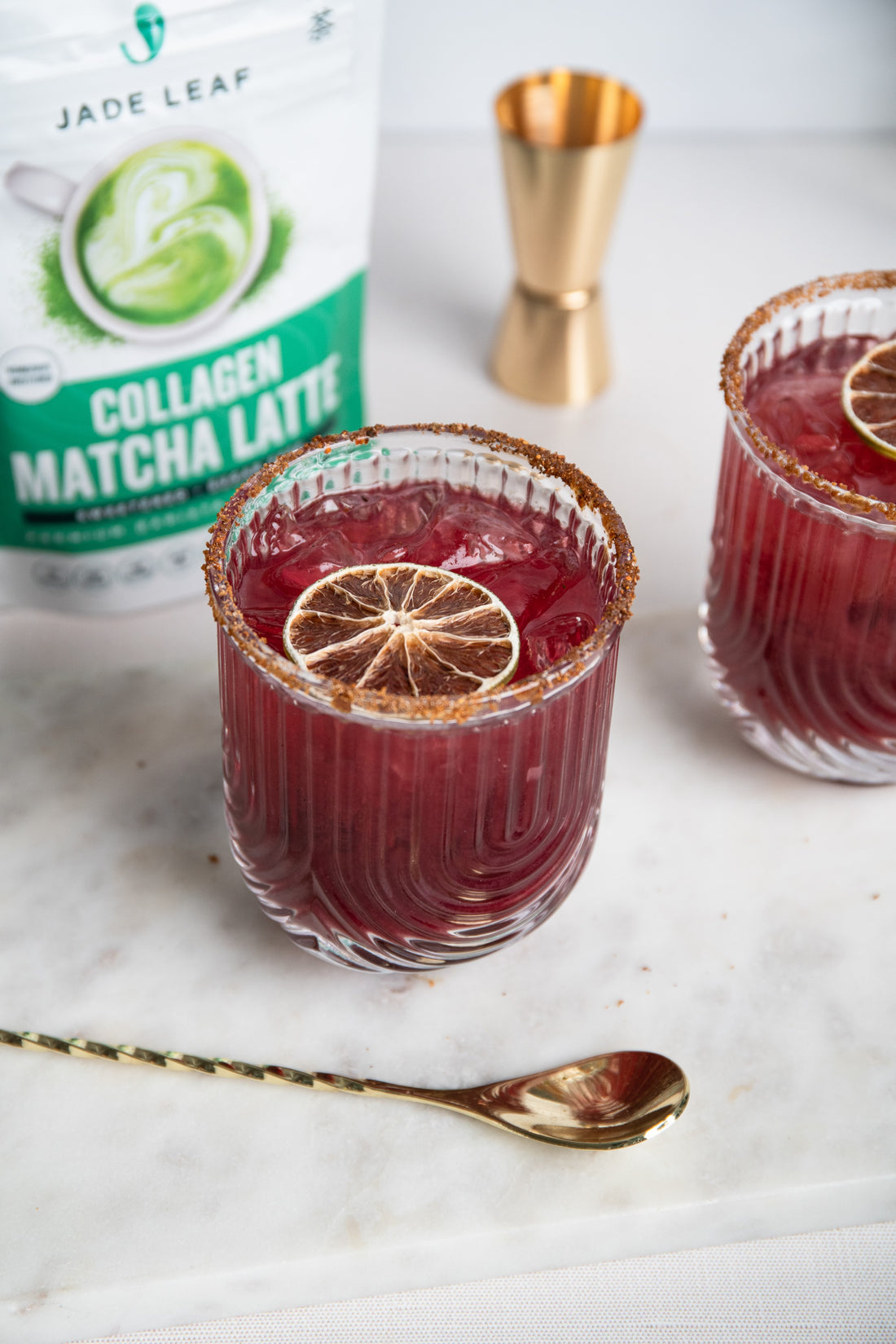 Hibiscus Collagen Matcha Margarita drink
