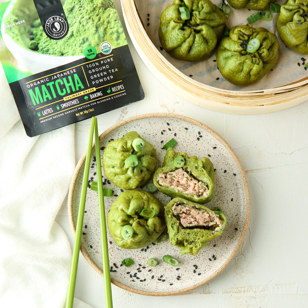 Steamed Pork Matcha Bao Buns