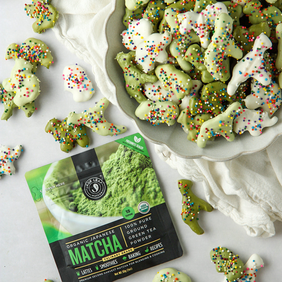 Frosted Matcha Animal Cookies