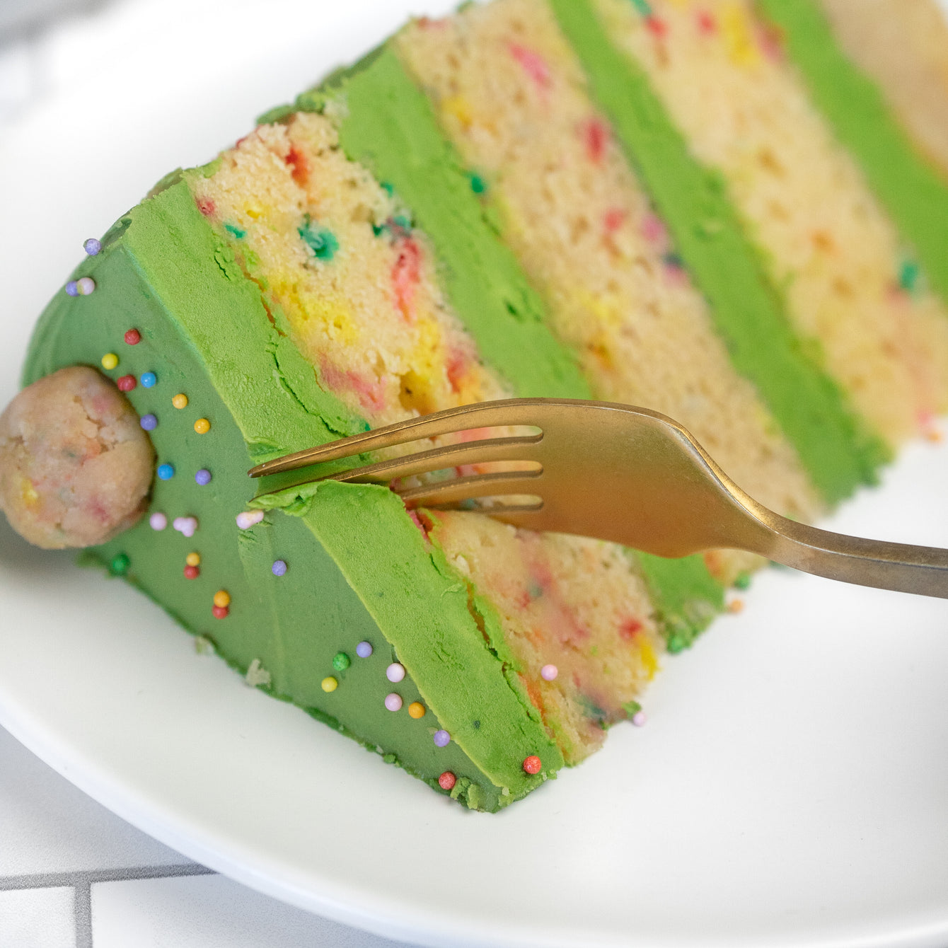 Matcha-layered Brown Butter Funfetti Cake