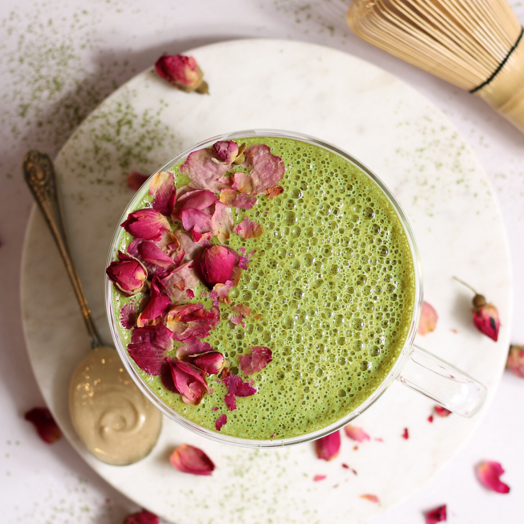 Creamy Cashew Rose Matcha Latte
