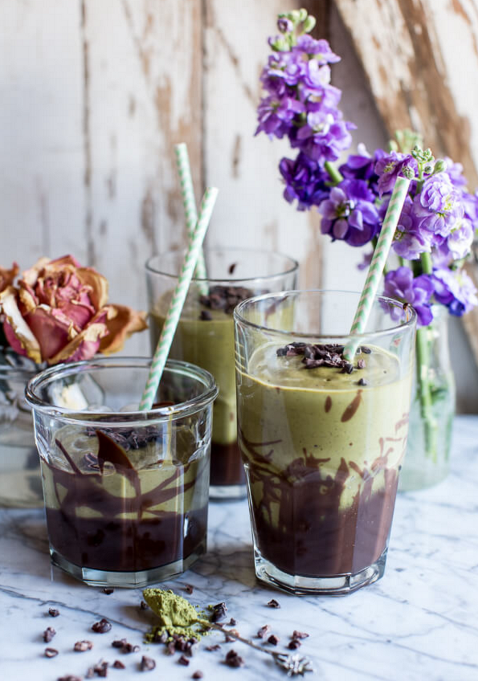 Vanilla Almond Matcha and Chocolate Lava Shake