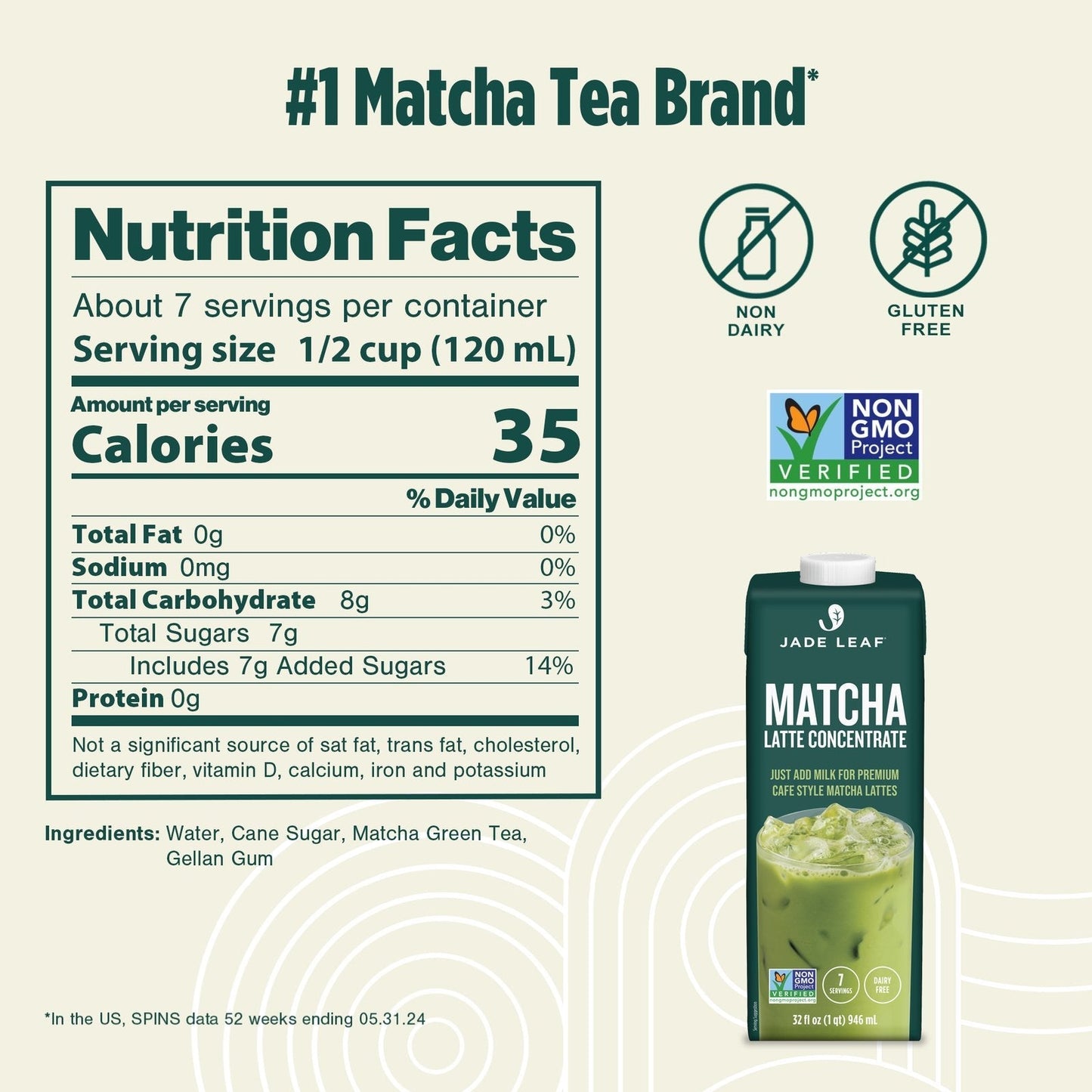 Six-pack of matcha latte concentrate bottles for quick hot or iced matcha drinks