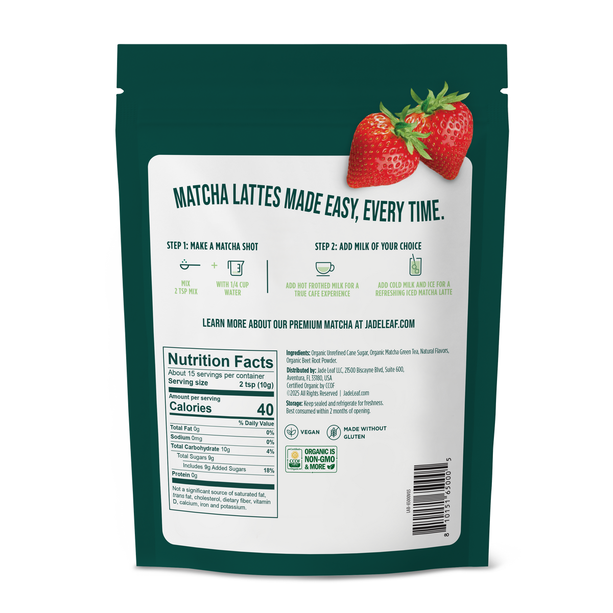 Organic Cafe Style Sweetened Matcha Latte Mix - Strawberry – Jade