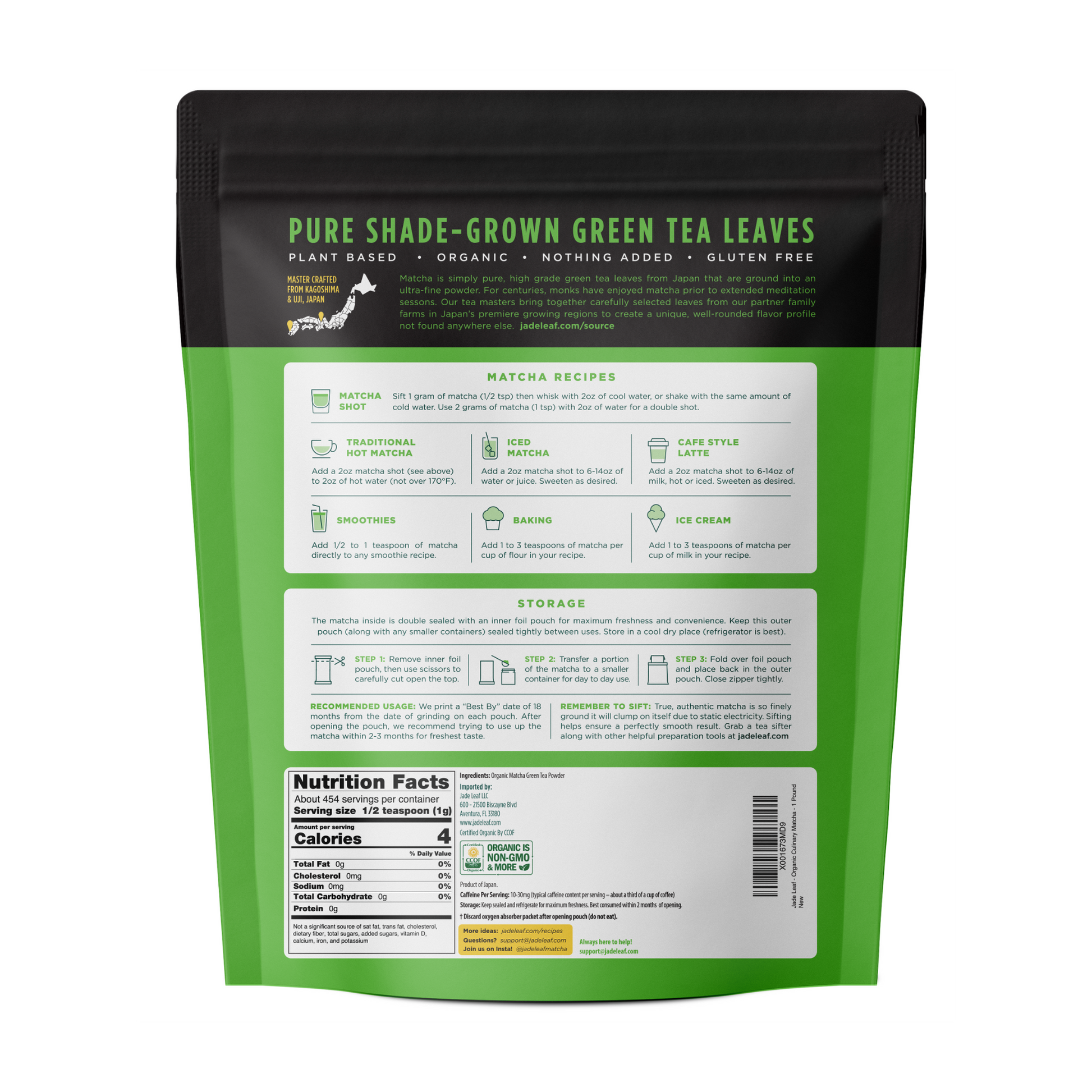 Jade Leaf Matcha Organic Culinary Grade Matcha Green Tea Powder - Premium  Second Harvest - Authentic Japanese Origin (3.53 Ounce Pouch)