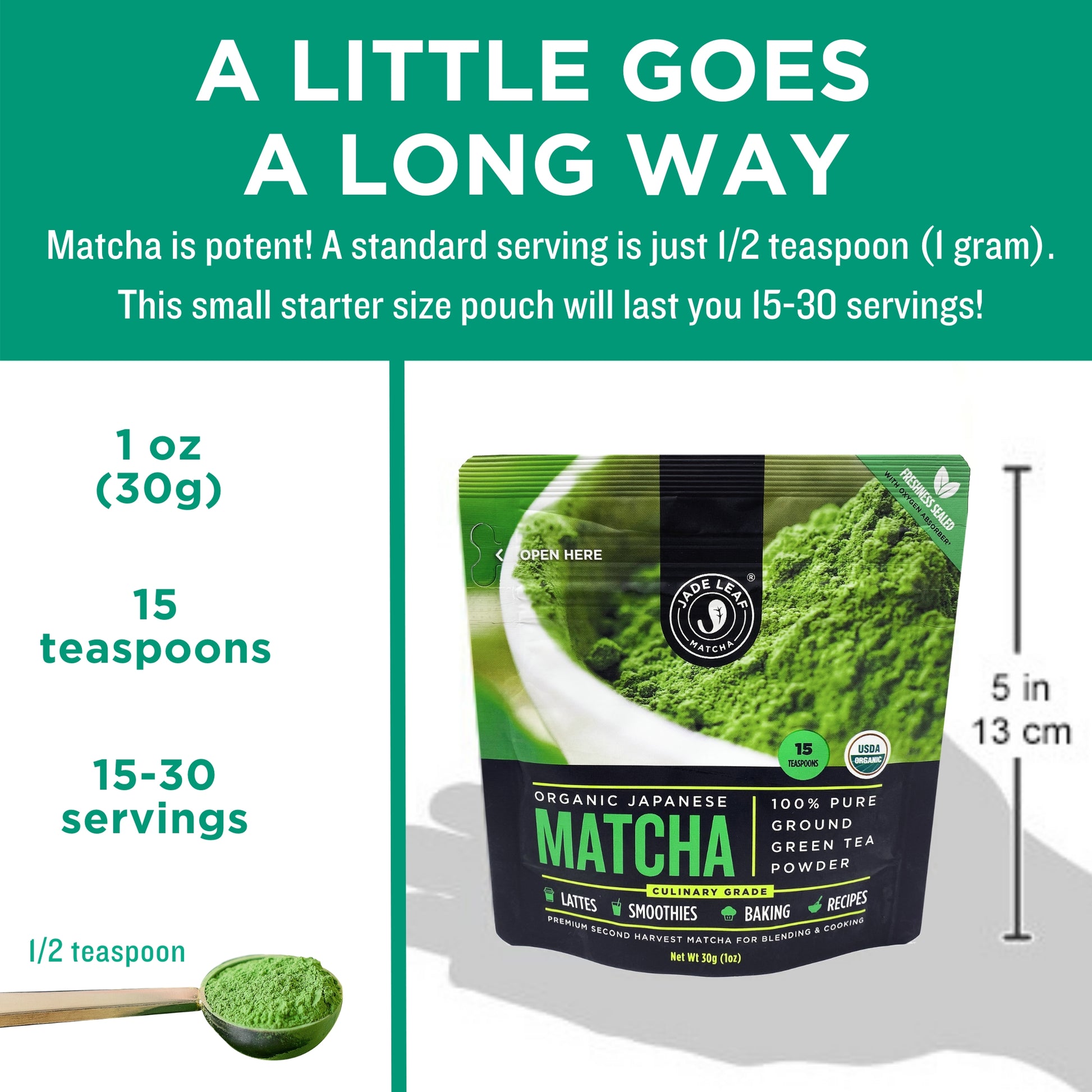 Jade Leaf Matcha Organic Culinary Grade Matcha Green Tea Powder - Premium  Second Harvest - Authentic Japanese Origin (3.53 Ounce Pouch)