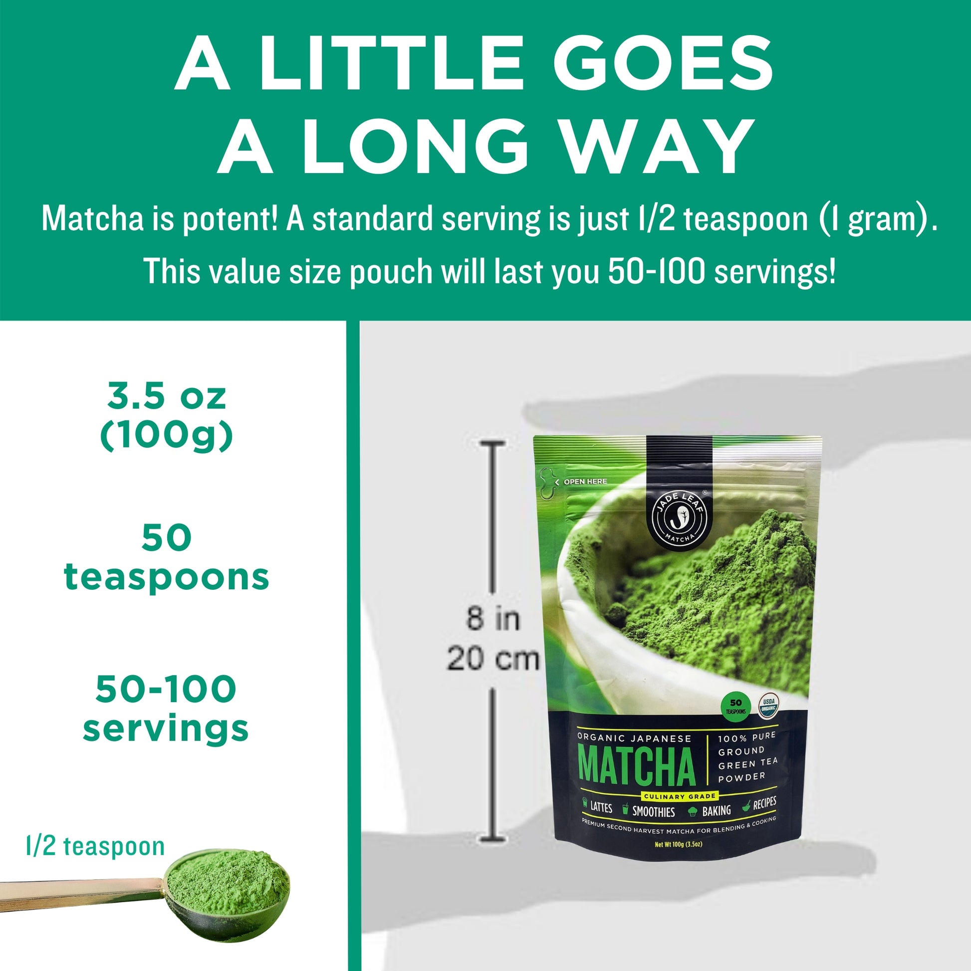 GREEN LEAF MATCHA - 100% ORGANIC PURE GREEN TEA MATCHA POWDER. 30  SERVINGS!!