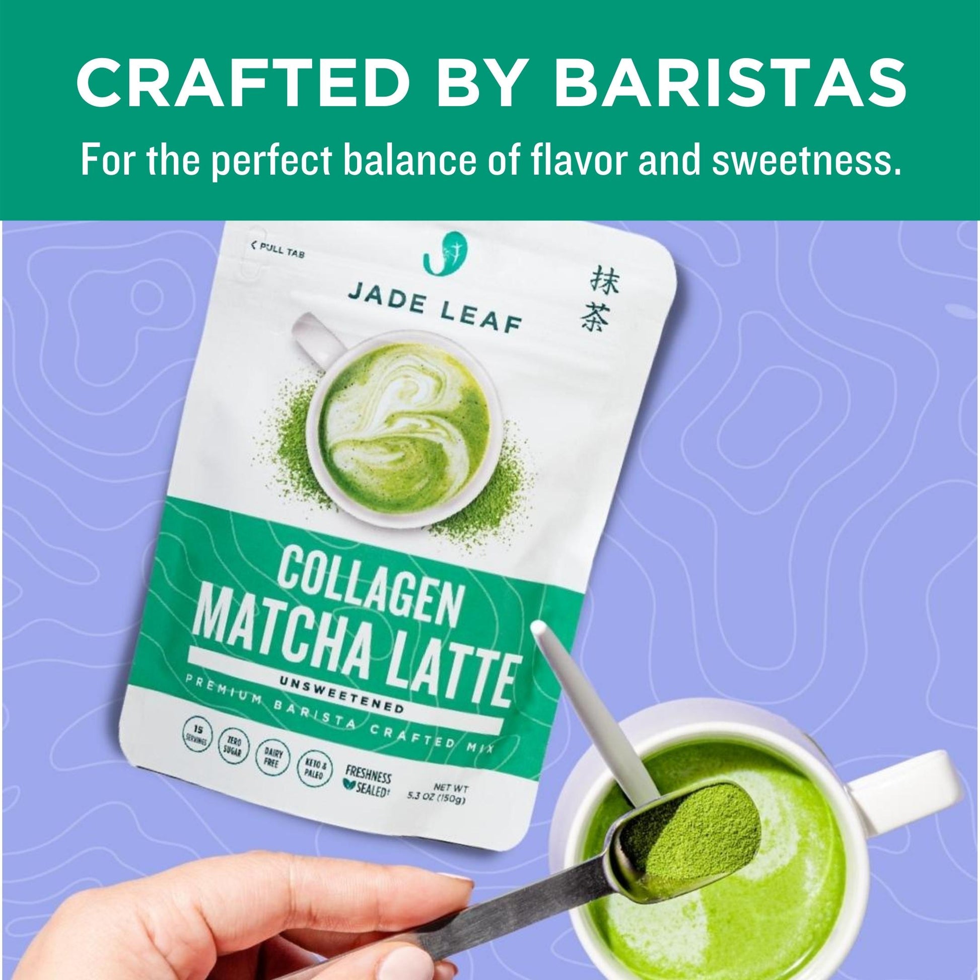 Jade Leaf Collagen Matcha Latte Mix - Monkfruit Sweetened - 53oz Pouch