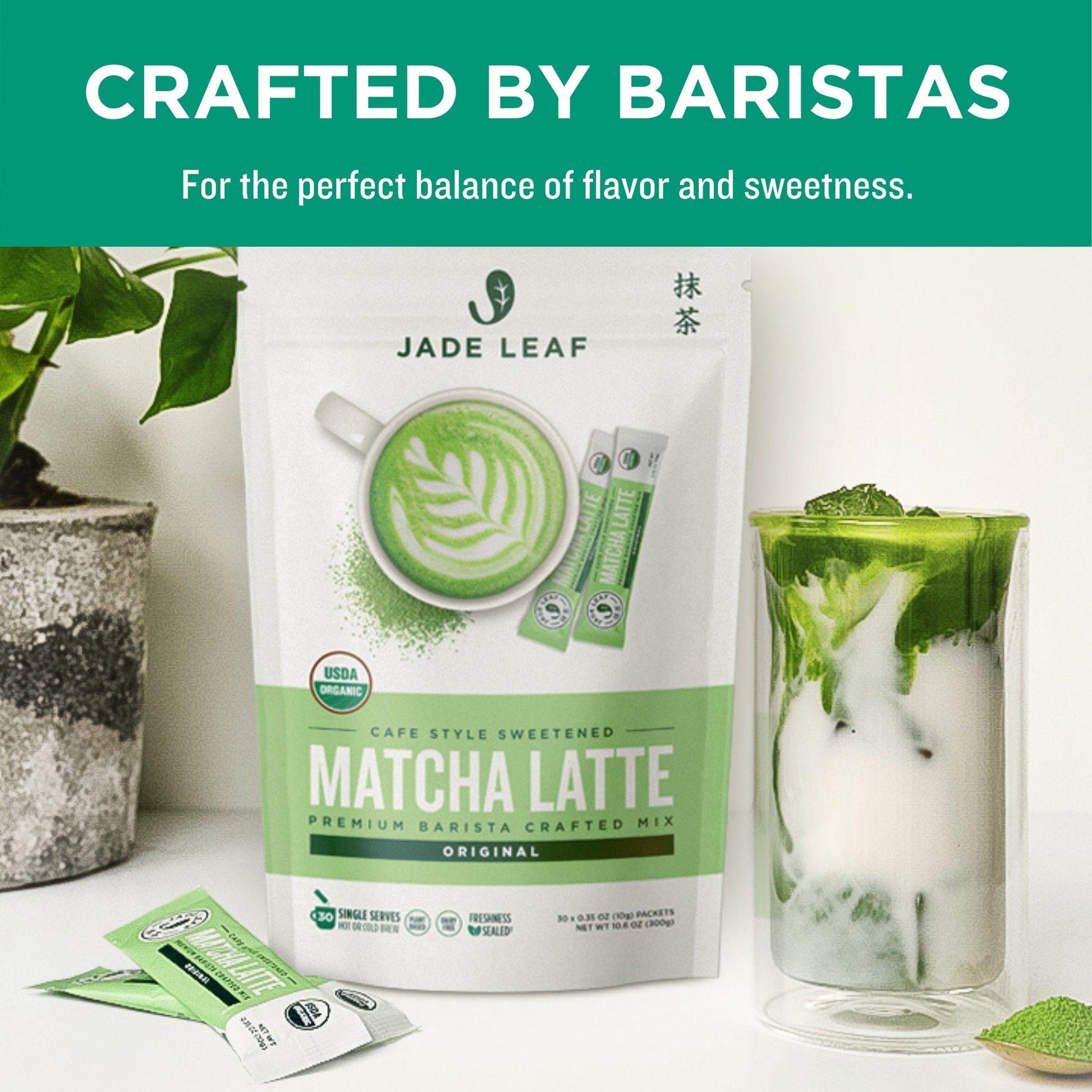 Jade Leaf Organic Matcha Latte Mix - Cafe Style Sweetened Blend - Sweet Matcha Green Tea Powder (5.3 Ounce)