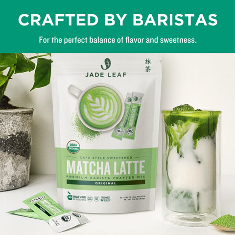 Cafe Style Matcha Latte Mix - Original - Stick Packs - 10 Count - 30 Count - 100 Count - Crafted