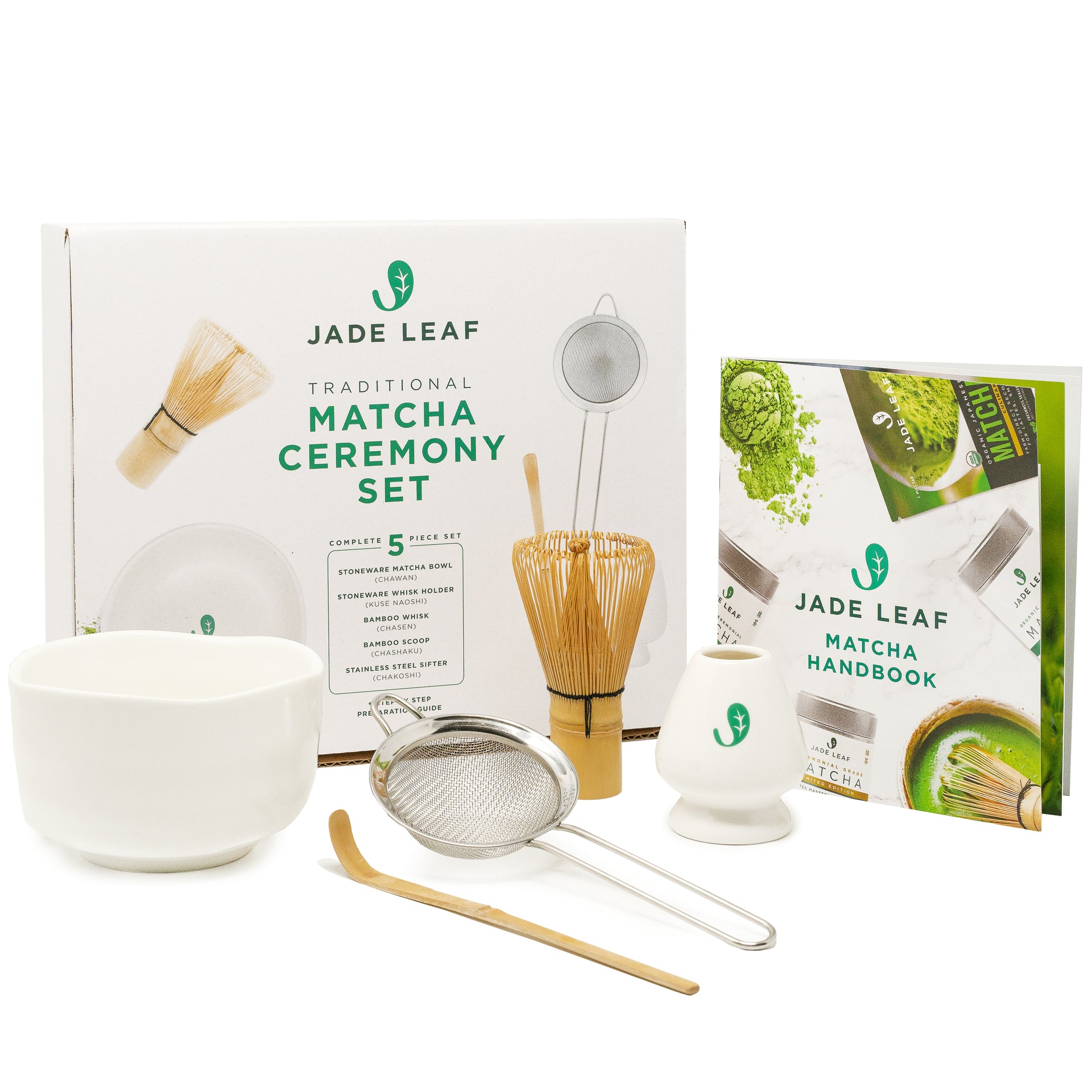 JADE LEAF Modern Matcha Starter Set - Electric Whisk Frother, Stainless  Steel Spoon, Stainless Steel Sifter, Printed Handbook