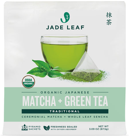 Matcha + Green Tea Pyramid Sachet Tea Bags - Traditional - 35 Sachets