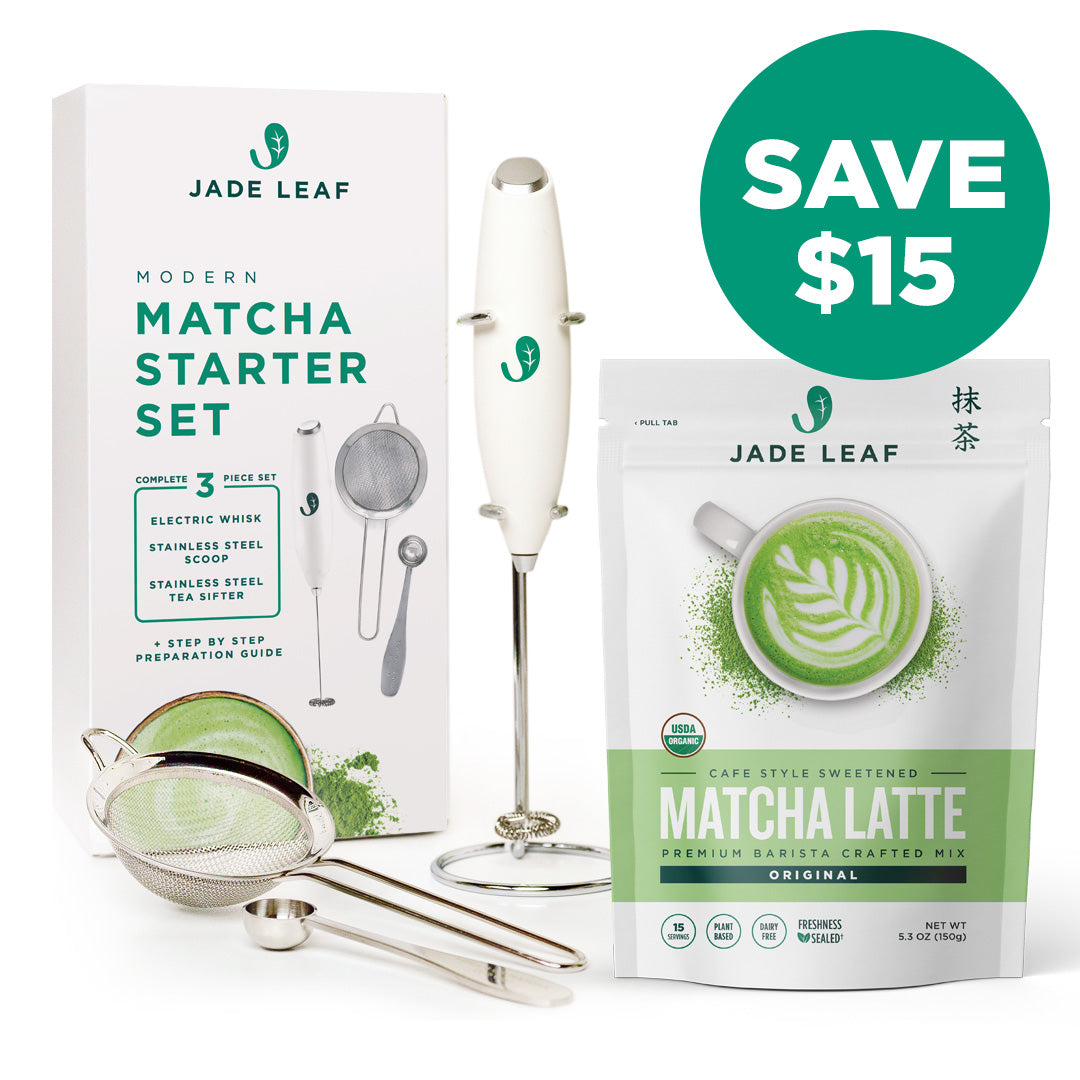 Matcha + Hojicha Latte with Caramel Drizzle | Jade Leaf Matcha